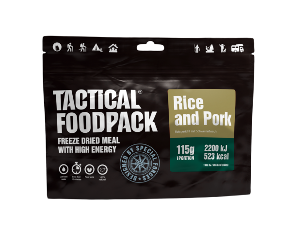 Tactical Foodpack Outdoor Nahrung Reis mit Schweinefleisch